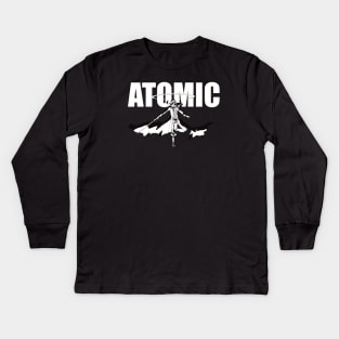 Most iconic moment from the Eminence in Shadow anime show in episode 5 - Cid Kagenou said I am ATOMIC in a cool black and white silhouette Kids Long Sleeve T-Shirt